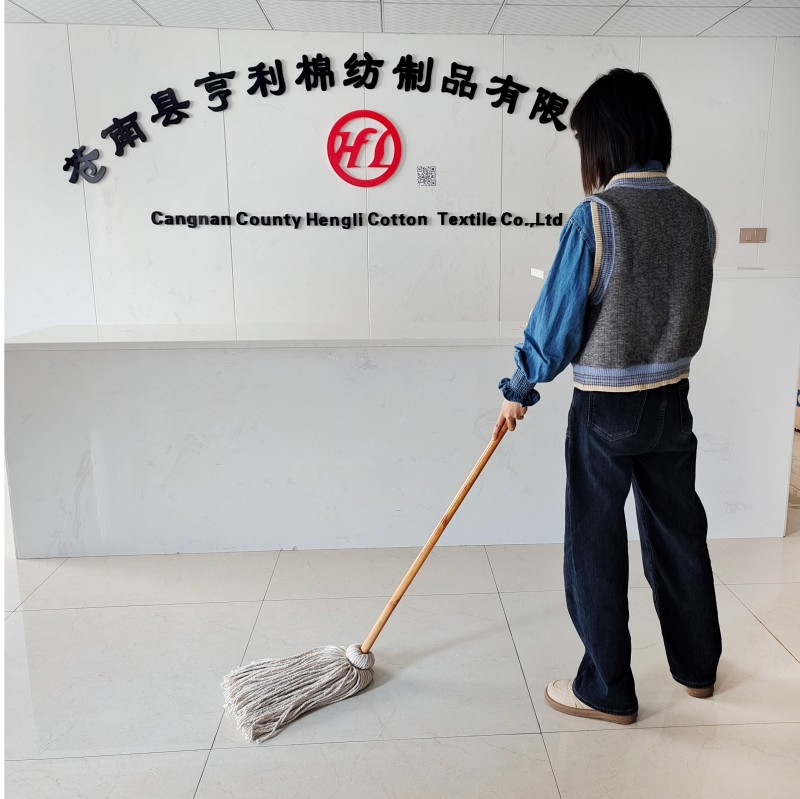 White Deck Mop With Wooden Handle